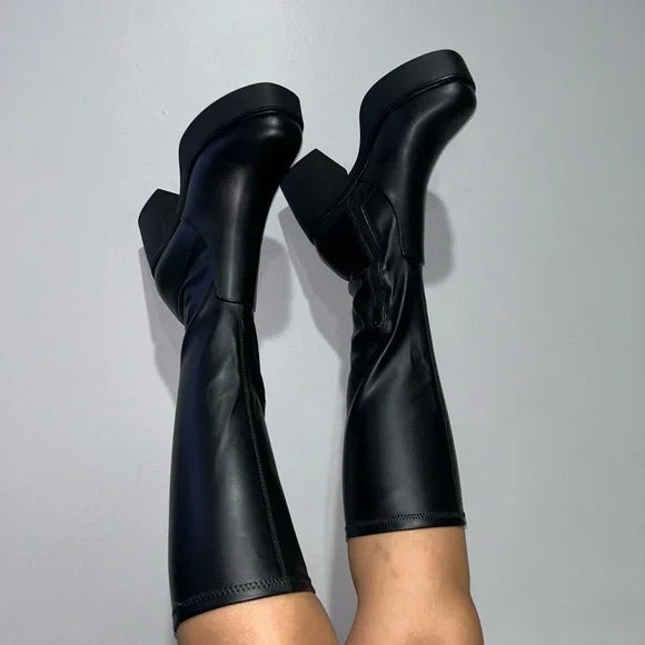 Knee high black platform boots