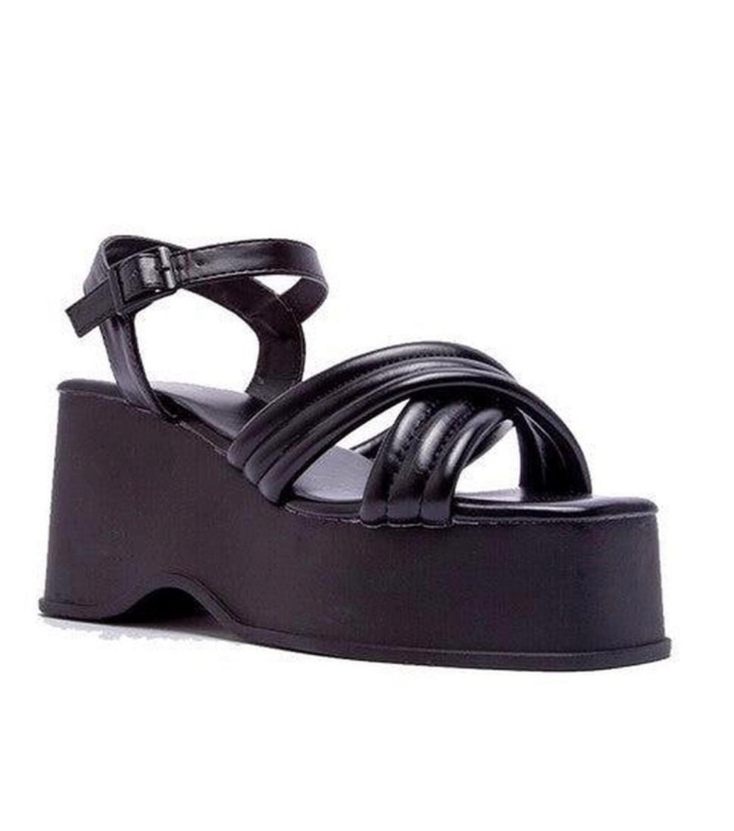 Black wedge sandals