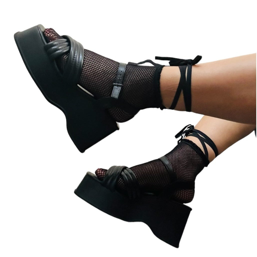 Black wedge sandals