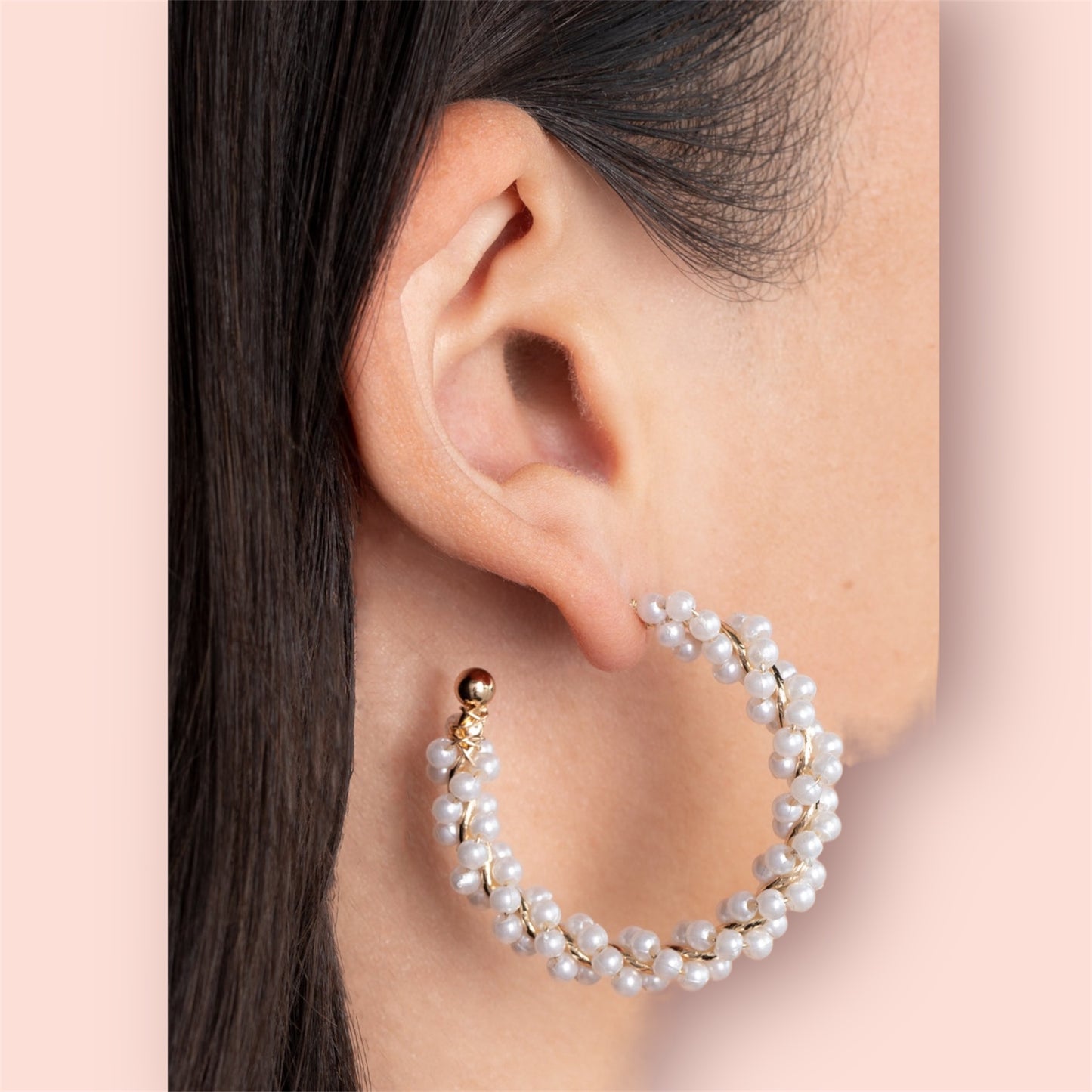 Pearl wrapped hoop earrings- Silver