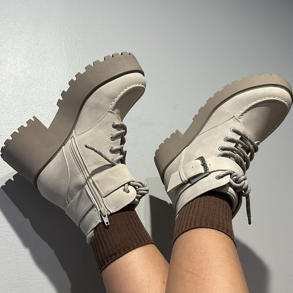 Beige combat boots