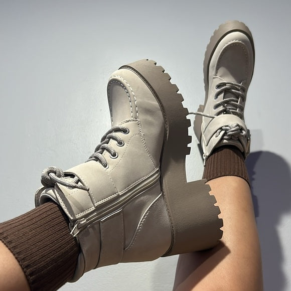 Beige combat boots