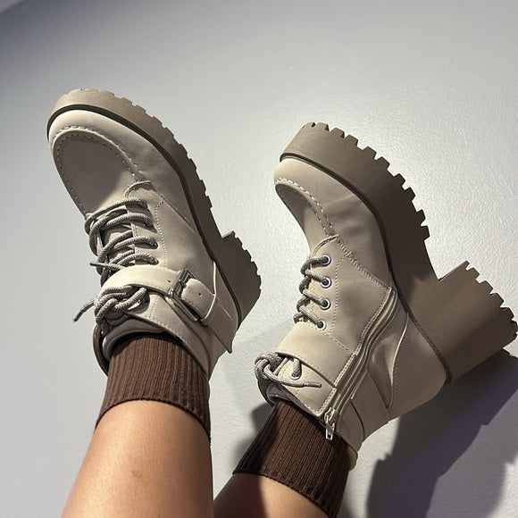 Beige combat boots