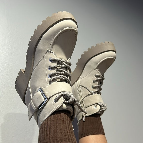 Beige combat boots