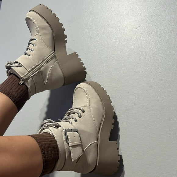 Beige combat boots