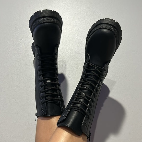 Black moto combat boots