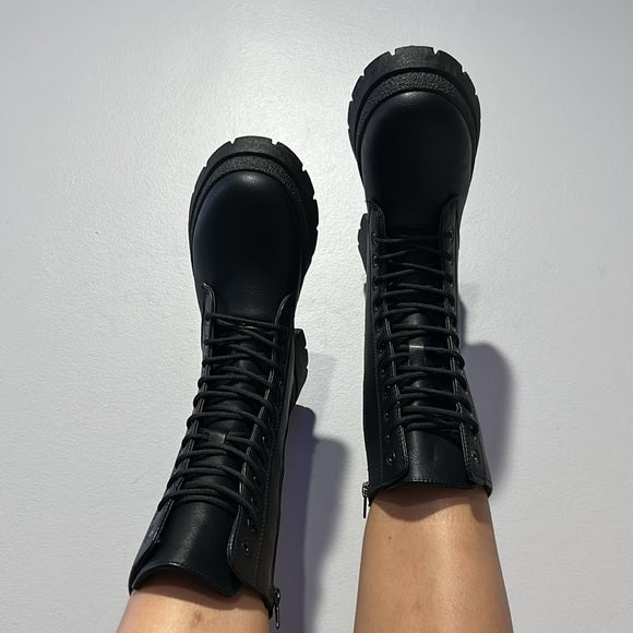 Black moto combat boots