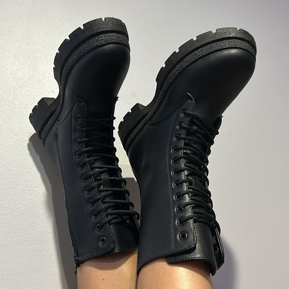 Black moto combat boots