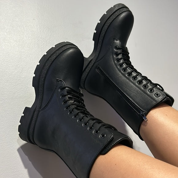 Black moto combat boots