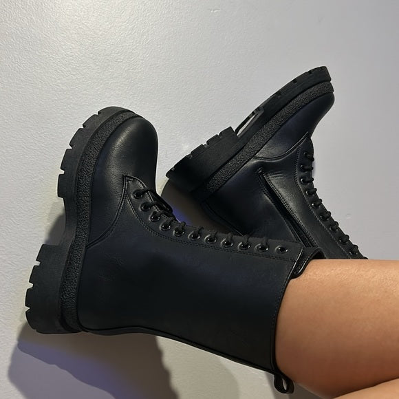 Black moto combat boots