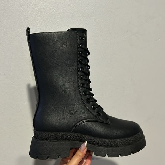 Black moto combat boots