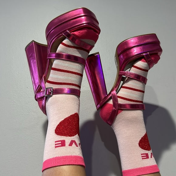 Pink Metallic block heels