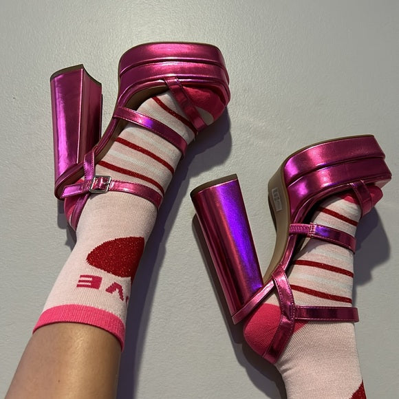 Pink Metallic block heels