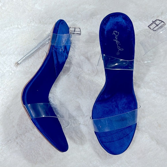 Royal blue clear heeled sandals