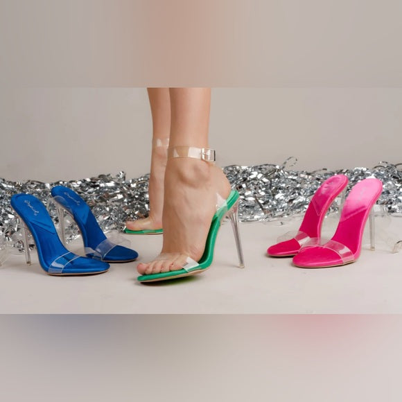 Royal blue clear heeled sandals