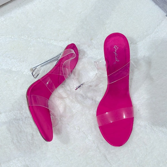 Hot pink clear heeled sandals