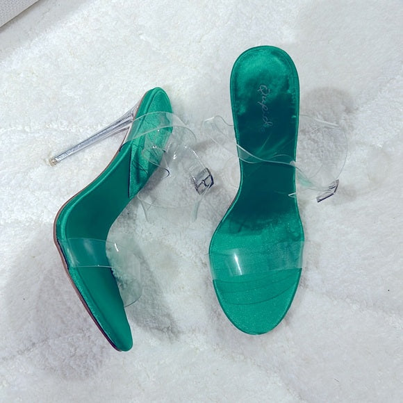 Clear heeled sandals in green