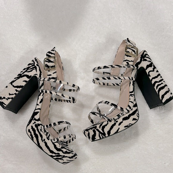 Zebra print suede heels