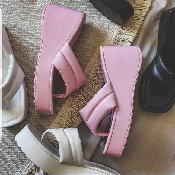 Pink thong wedge sandals