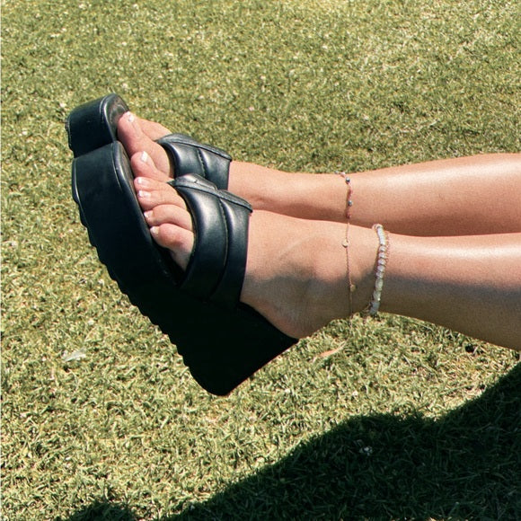 Black thong wedge sandals