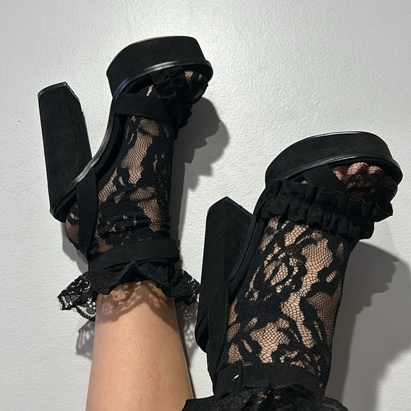 Ruffle platform block heels