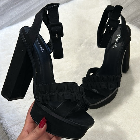 Ruffle platform block heels