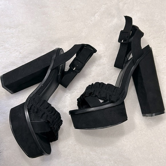 Ruffle platform block heels