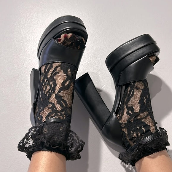 Black platform block heels