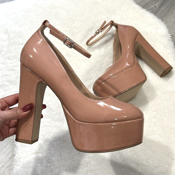 Tan ankle strap heels