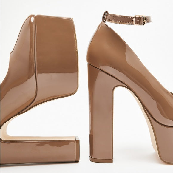 Tan ankle strap heels