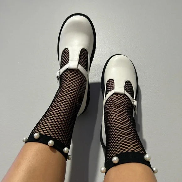 White mary Jane buckle loafers