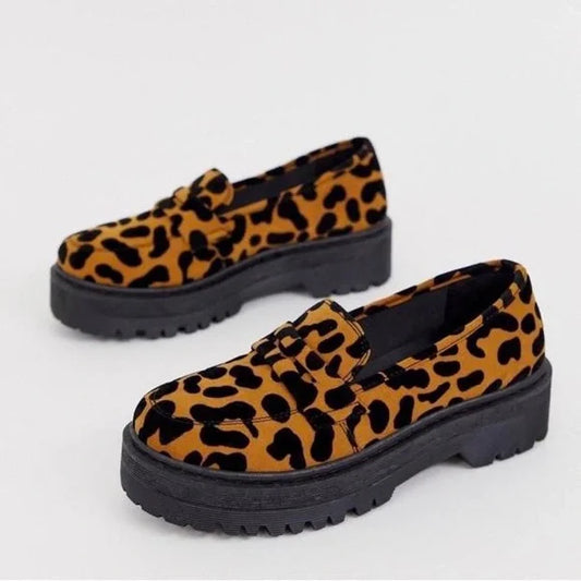 leopard platform suede loafers