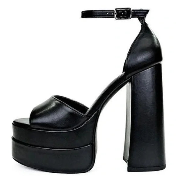 Black platform block heels