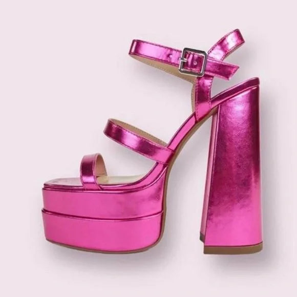 Pink Metallic block heels