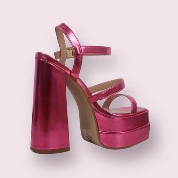 Pink Metallic block heels