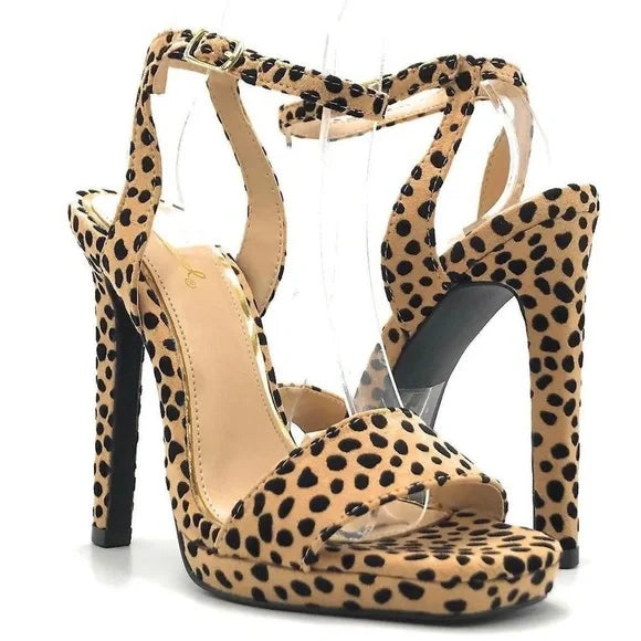 Cheetah print one band ankle strap Heels