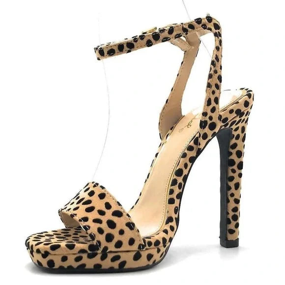 Cheetah print one band ankle strap Heels