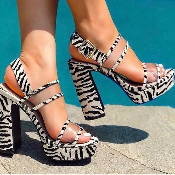 Zebra print suede heels