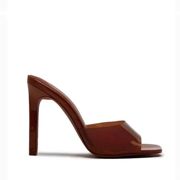 Brown square peep toe mule