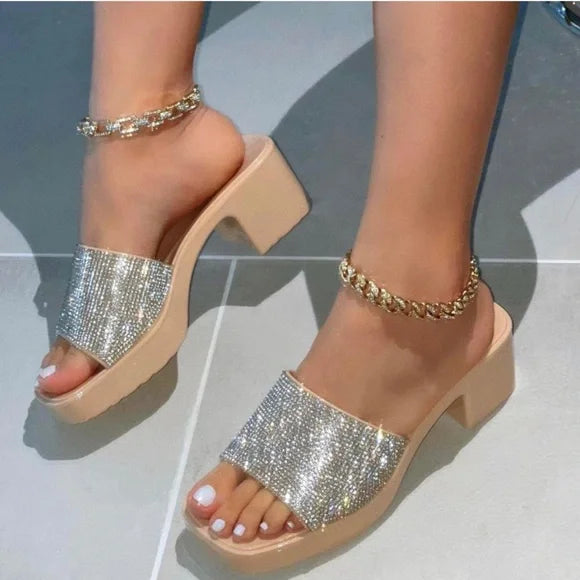 Jelly sandals with rhinestones