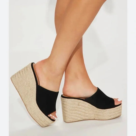 black espadrille wedges