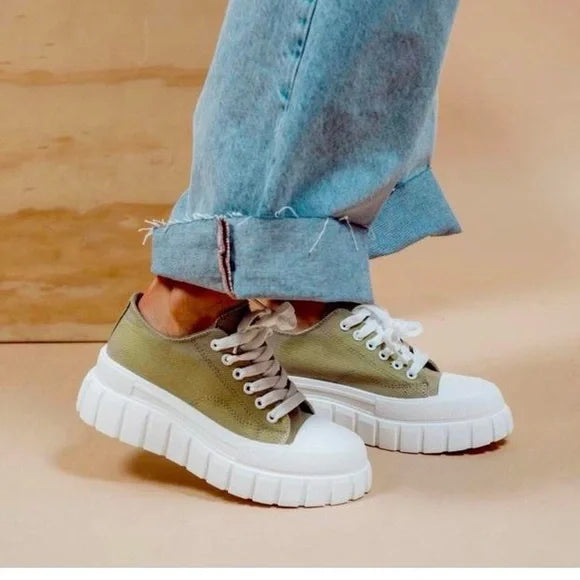 Green Platform canvas sneakers