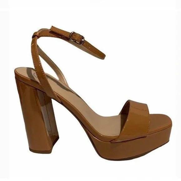 Tan patent heels