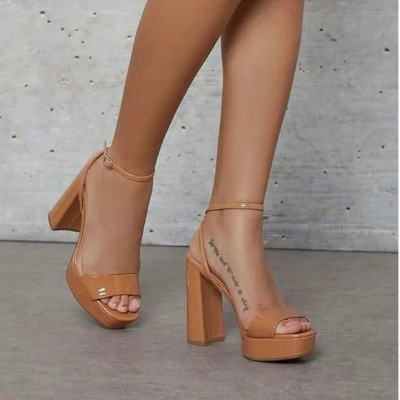 Tan patent heels