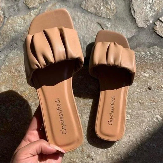 Tan ruched band sandals