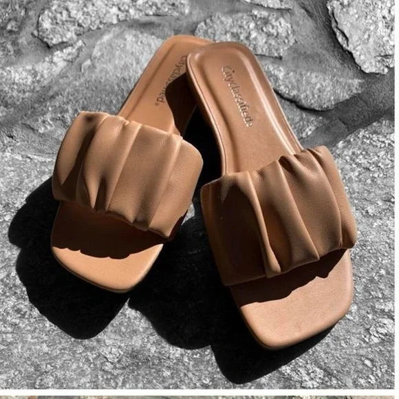 Tan ruched band sandals