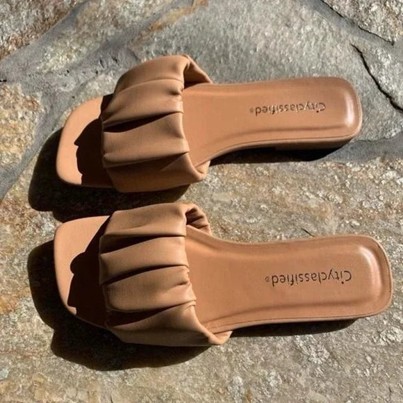 Tan ruched band sandals