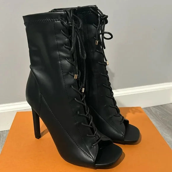 Open toe lace up booties