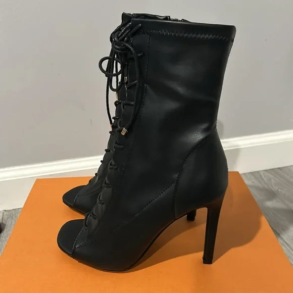 Open toe lace up booties