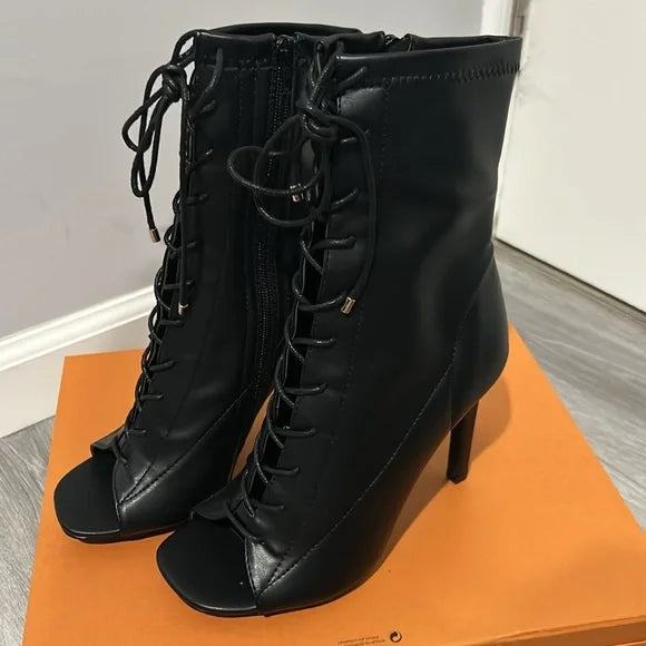 Open toe lace up booties